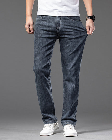 Men's Casual Half Elastic Waist Stretch Denim Trousers