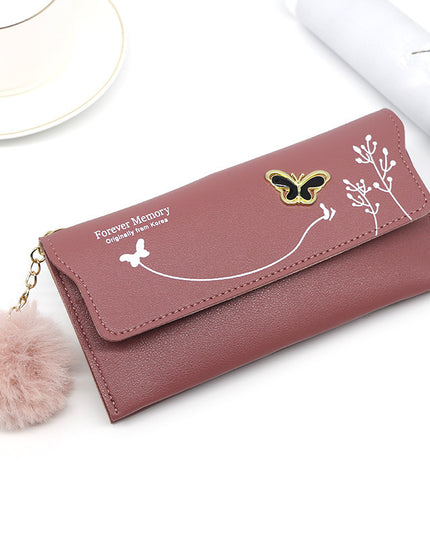 Ladies' Long Wallet With Butterfly Flowers And Simple Loose Change