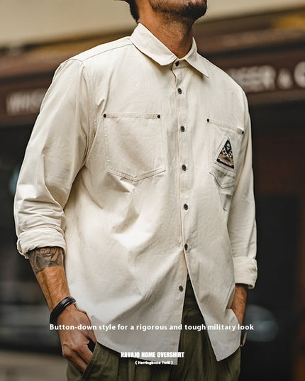 Men's Retro Indian Totem Creamy-white Long-sleeved Shirt