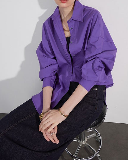 Temperament Casual Style Solid Color Polo Collar Straightness Relaxed Long Sleeve Shirt