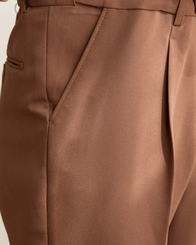 Retro Elastic Waist Non-ironing Naples Mid-high Waist Suit Pants
