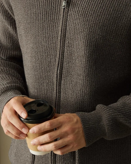 Anti-Pilling Heavy Zipper Knitted Cardigan Stand Collar Pocket Sweater
