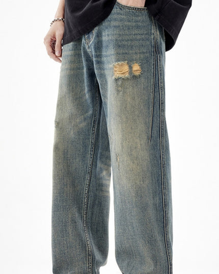 Men's American-style Retro Wide Leg Ripped Jeans