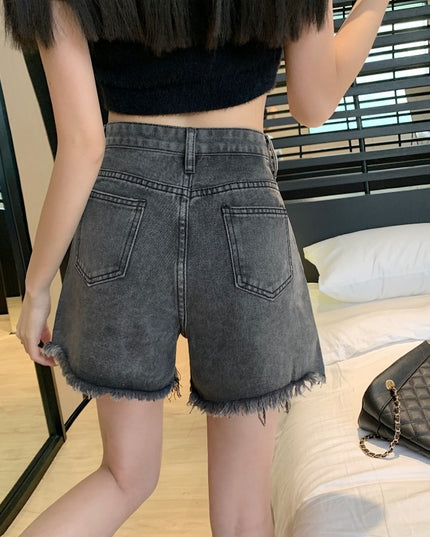 Wide Leg Denim Shorts Frayed Summer New High Waist Slimming