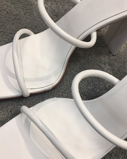 Square Toe Thick Heel Super High Heel Sandals White High Heels