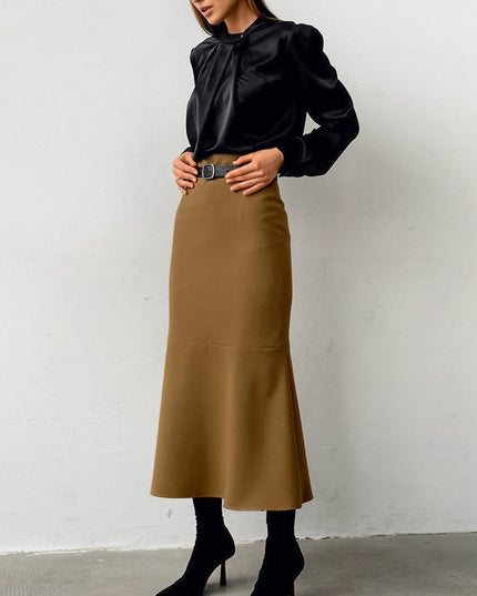 Retro Brown French Fishtail Skirt Autumn And Winter Temperament Drape