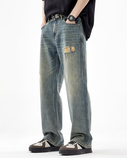 Men's American-style Retro Wide Leg Ripped Jeans