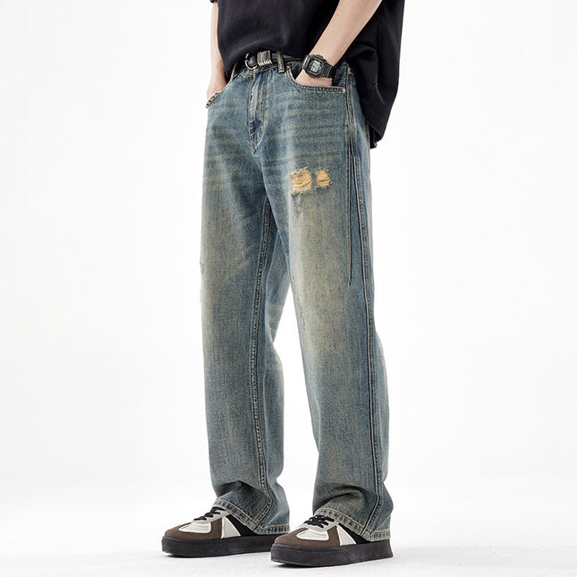 Men's American-style Retro Wide Leg Ripped Jeans
