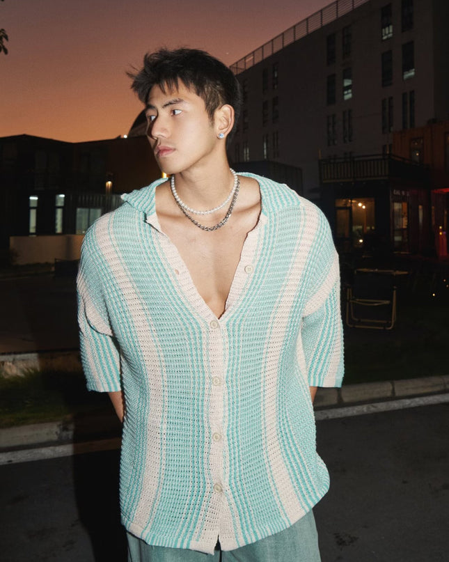 Summer Loose Lapels Casual Knitted Thin Top