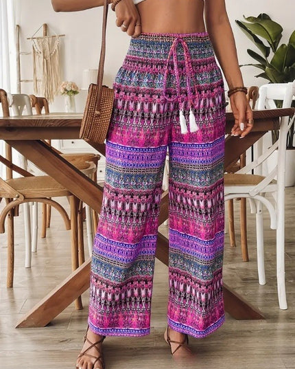 Women's Printed Wear Casual High Waist Elastic Trousers