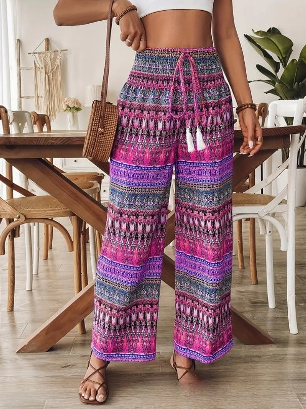Women's Printed Wear Casual High Waist Elastic Trousers
