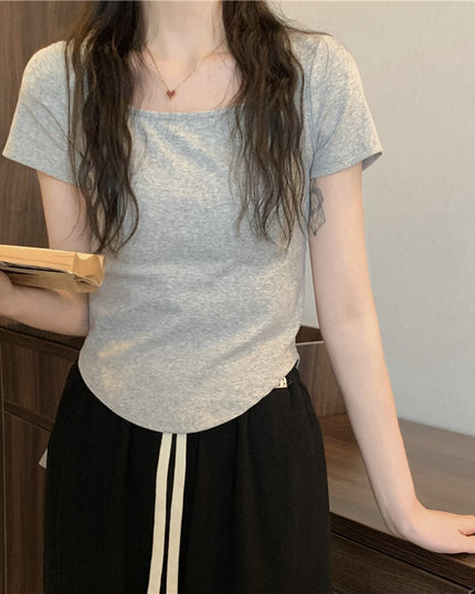 Summer U Collar Top Slim-fit Irregular Short-sleeved T-shirt For Women