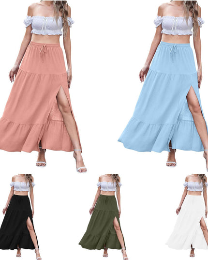 Women's Bohemian Solid Color Side Slit Skirt