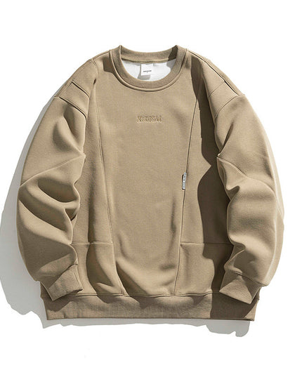 Men's Vintage Embroidery Fleece-lined Crew Neck Sweater