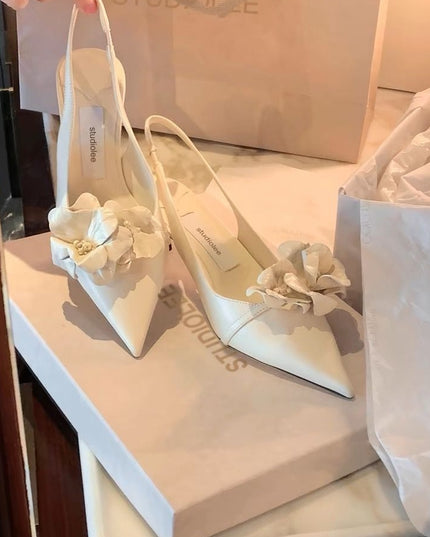 Small Sharp Point Low-cut Hollow Flower High Heels For Women