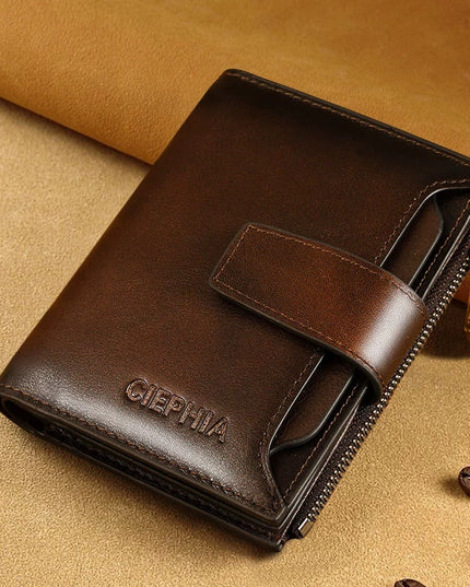 Men's Leather Wallet Multi-function Anti-theft Zipper Coin Purse