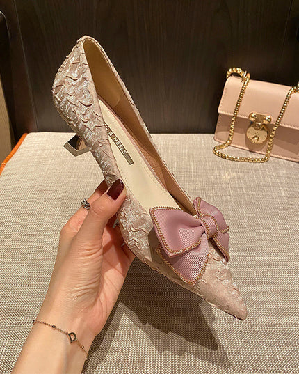 Spring And Autumn New Bow-knot Pointed Shallow Shoes
