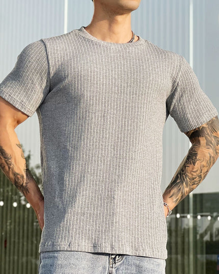 Simplicity All-matching Slim Fit Breathable Stretch Sports Fitness Round Neck Short Sleeve