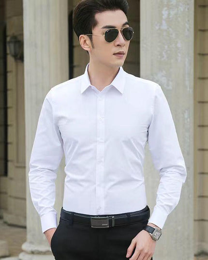 White Shirt Men's Long Sleeve Slim Fit All-match Solid Color