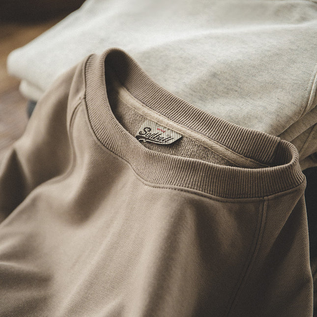 Retro Washed Heavy Looped Fabric Round Neck Sweater