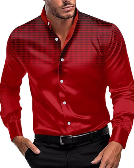 Four-sided Stretch Dotted Prints Daily Casual Stand Collar Long-sleeved Shirt