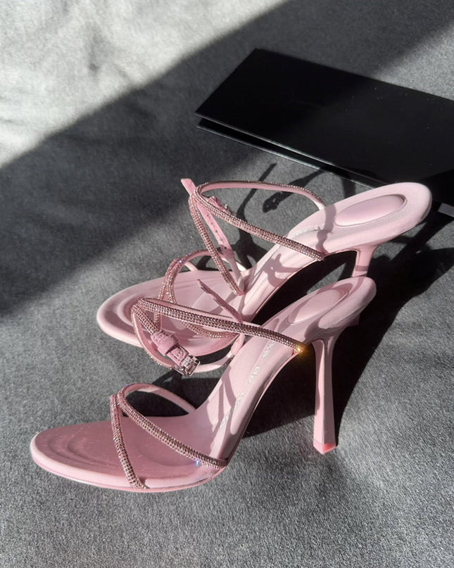 Spring And Summer Stiletto Sexy Open Toe Buckle Rhinestone Sandals