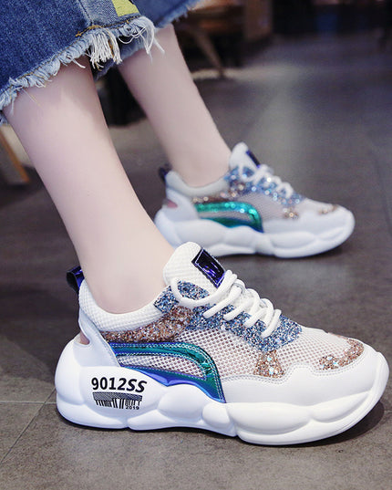 Hollow Rhinestone Sequins Sponge Cake Mesh Breathable Sports Daddy Shoes