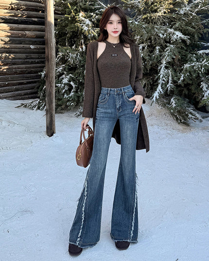 Fringed Burr Skinny Jeans Women's Spring Retro