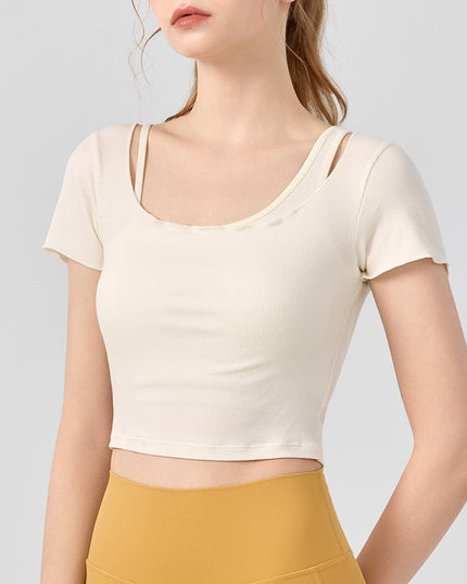 Women's Outerwear Short-sleeved Two-piece Workout Clothes With Chest Pad