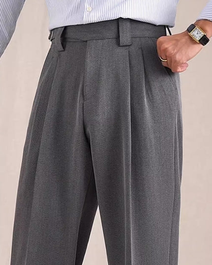 Herringbone Pattern Auger Casual Suit Pants Men's Loose Straight High-grade Non-ironing Double Pleated Trousers
