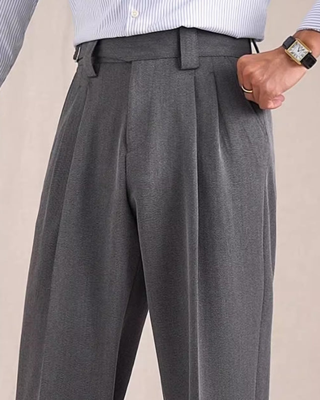 Herringbone Pattern Auger Casual Suit Pants Men's Loose Straight High-grade Non-ironing Double Pleated Trousers