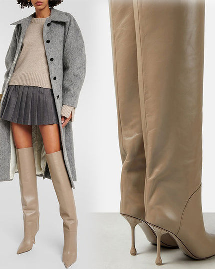 Pointed-toe Stiletto Slip-on Below The Knee Plus Size Straight Women's Boots