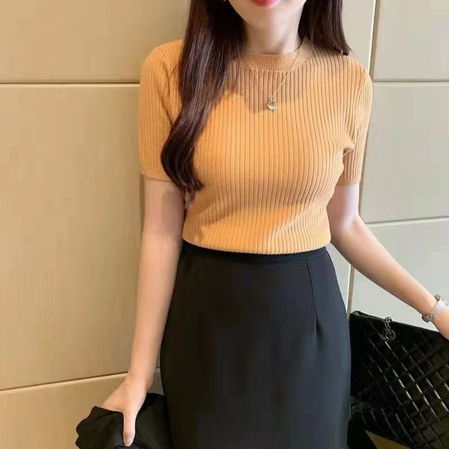 Women's Slim-fit Knitted Short-sleeved Sweater