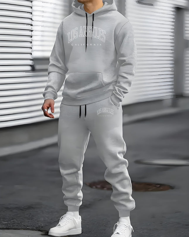 Autumn And Winter Fleece-lined Letter Print Same Color Sweatshirt And Sweatpants Suit Men
