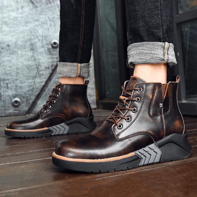 Autumn and winter leather British style high bottom fashion short boots