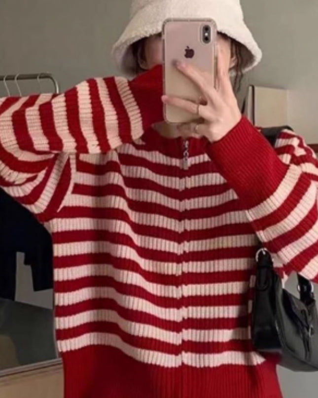Women's Spring And Autumn Short Striped Knitted Bottoming Sweater