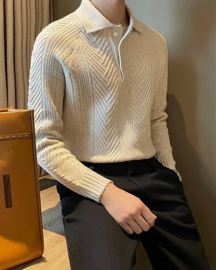 Winter Thermal Base Pullover Men's Sweater Casual Polo Collar Polo Shirt