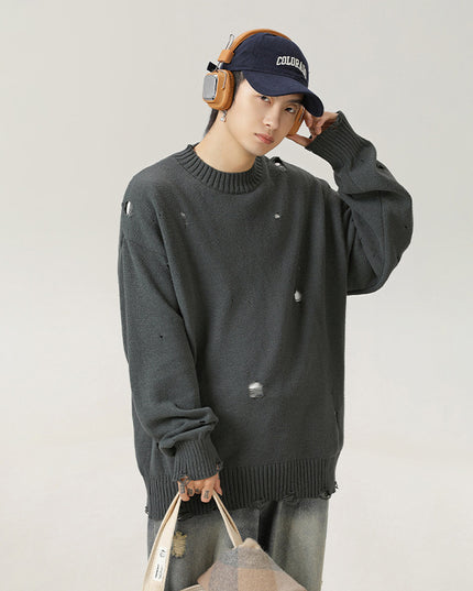 Irregular Hollow-out Ripped Chenille Velvet Sweater