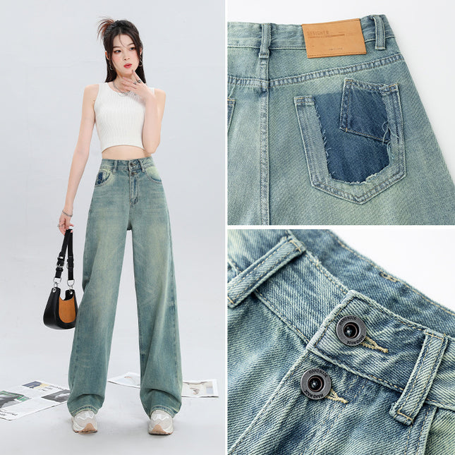 Women's Fashion Holes Narrow Wide-leg Jeans