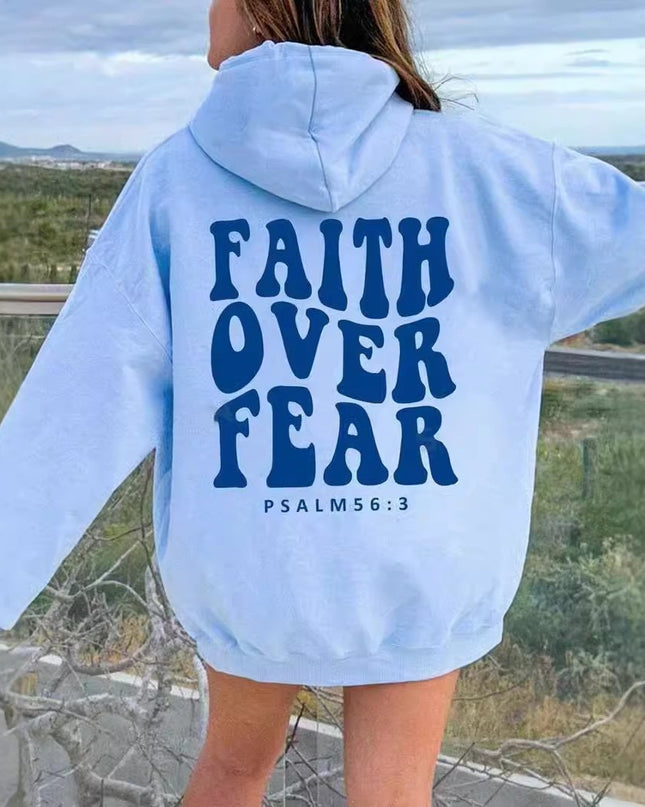 New Letter Print Pullover Hooded Sweater