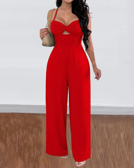 Leisure Vacation Commute Style Solid Color Sling Wide Leg Jumpsuit For Women