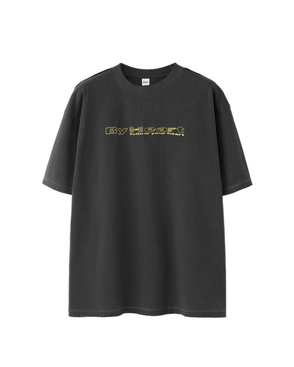 Worn Washed Embroidered T-shirt American Retro