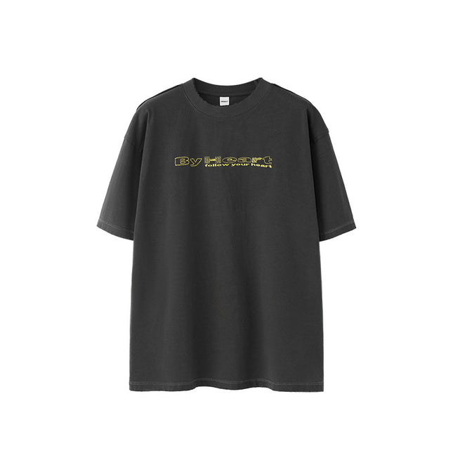 Worn Washed Embroidered T-shirt American Retro