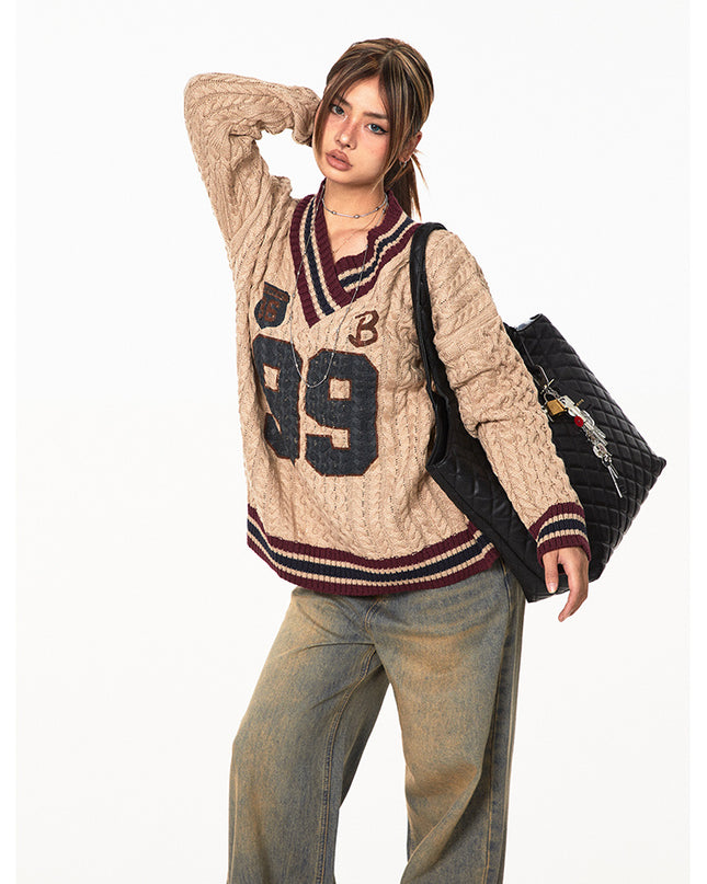 Jacquard Autumn And Winter Loose Idle Style Knitted Top