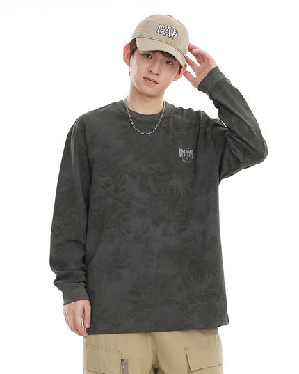 Heavy Long-sleeved T-shirt Retro Loose Tie-dye Printed Bottoming Shirt