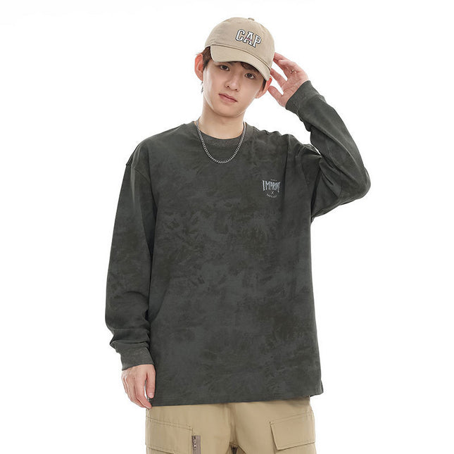 Heavy Long-sleeved T-shirt Retro Loose Tie-dye Printed Bottoming Shirt