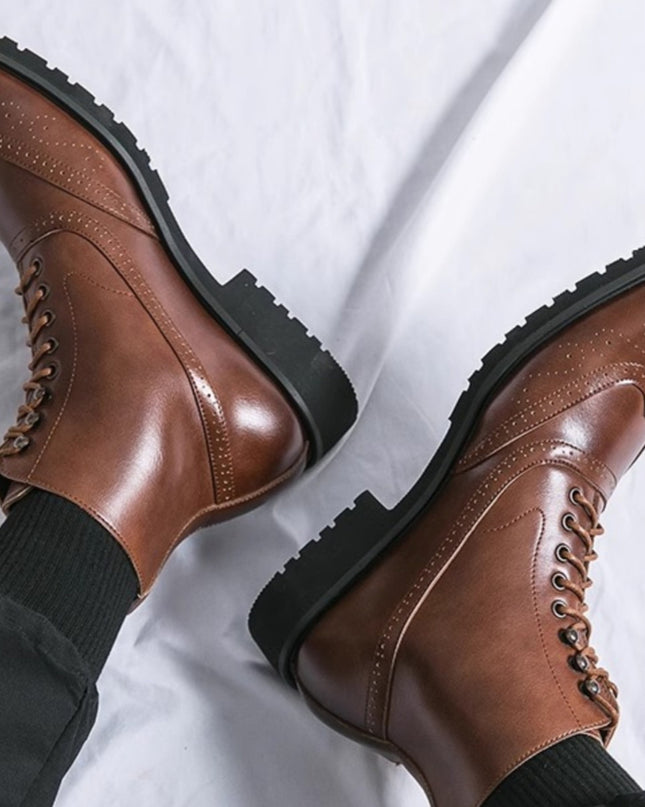 Mens Fashion Thick Sole Mid Top Work Shoes