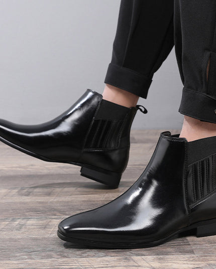 Pointed Toe Chelsea-style Boots For Men Fashion British Style Square Heel Business Formal Leather Shoes