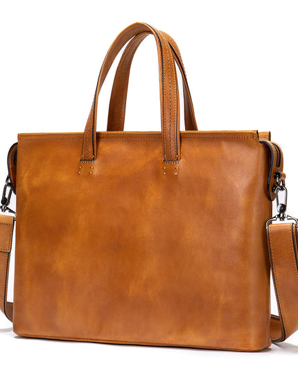 Vintage Men's Leather Briefcase Fashionable Business 14 Inch Computer Handbag