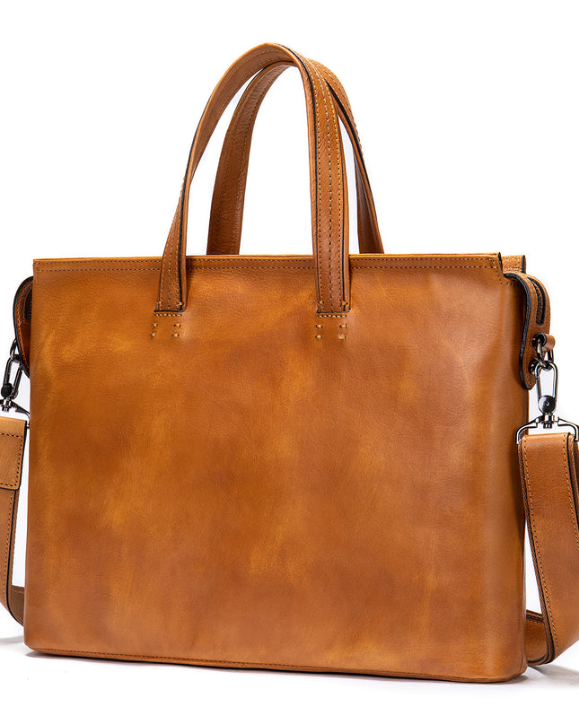 Vintage Men's Leather Briefcase Fashionable Business 14 Inch Computer Handbag